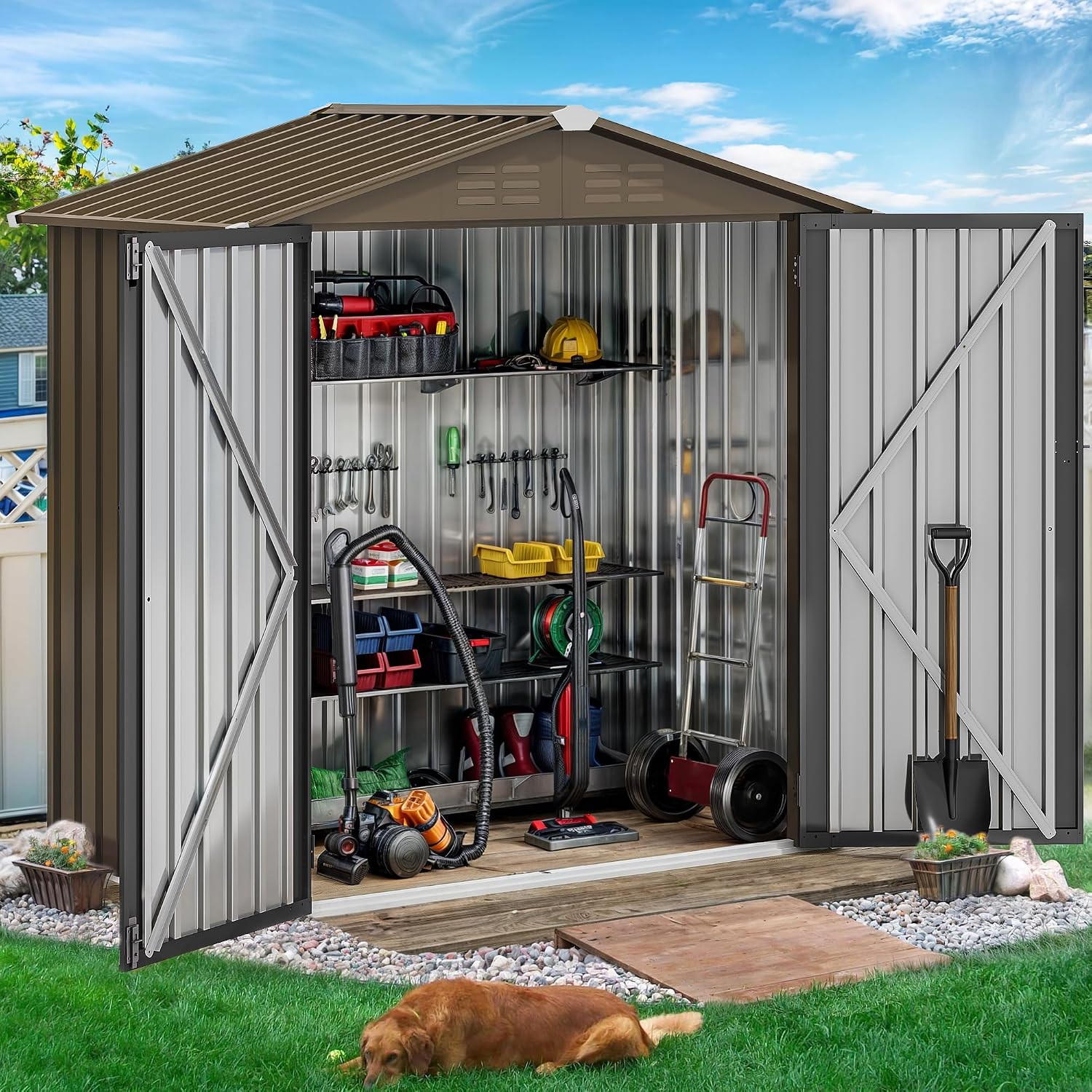 6x4ft Metal Outdoor Storage Sh - огляд і ціна Gardening Tools Heavy Duty